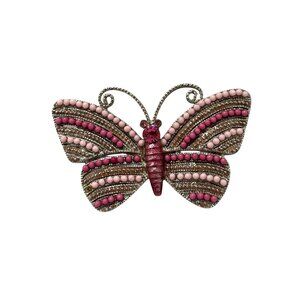 Rhinestone Butterfly Brooch Pin Rhinestones & Beads Pink Tone BOHO
